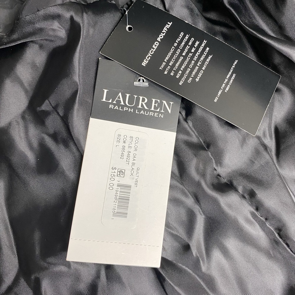 Lauren Ralph Lauren Quilted Vest Women's L Black Crest Logo Snap Front Puffer - Picture 16 of 16